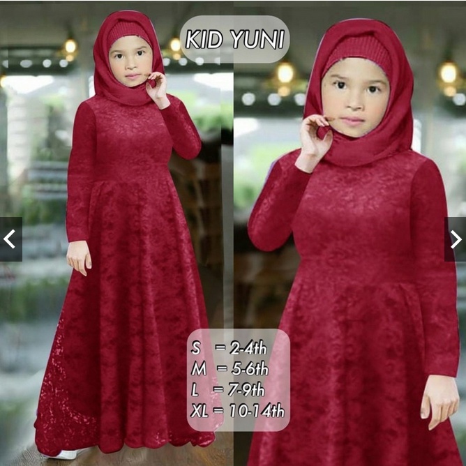 KID YUNI (2-14thn) KID MAXI YUNI / GAMIS ANAK KECIL REMAJA / GAMIS BRUKAT ANAK / YUNI MAXI DRESS BRUKAT ANAK READY