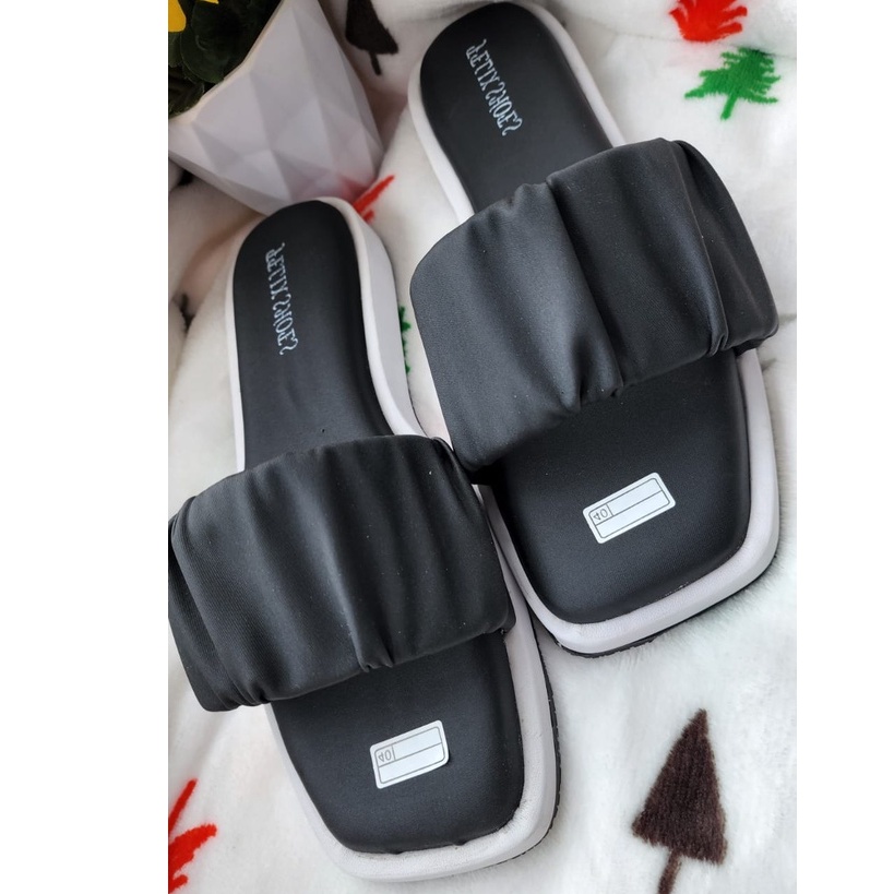 SANDAL STRAP SINGLE KOREAN KERUT BLACK EDITION ELEGANT PLUFFY G-12