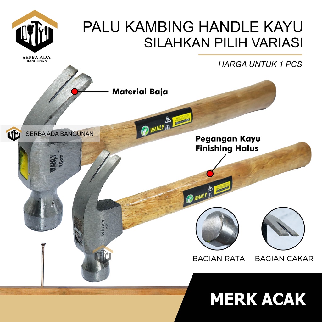 PALU MARTIL HAMMER KAMBING KONDE  GAGANG FIBER KAYU 08 12 16 OZ  MURAH GETOK CABUT PAKU BETON KUAT