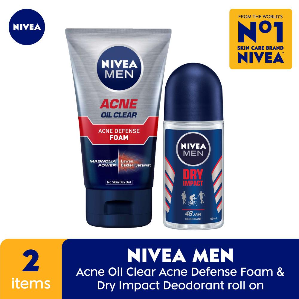 NIVEA MEN Personal Care Acne Oil Clear Acne Defense Foam & Deo Dry Impact Roll On