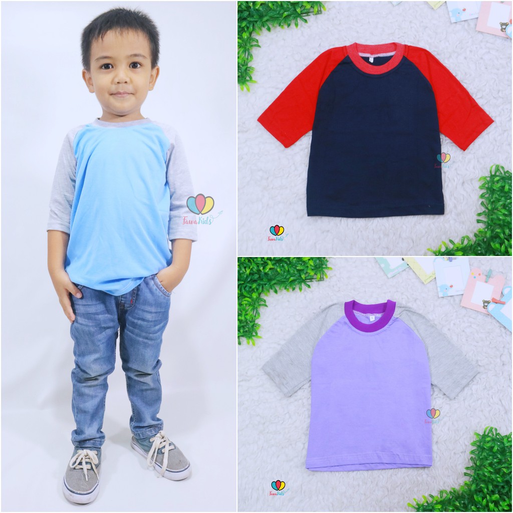 Kaos Reglan POLOS 8-10 Tahun Lengan / Atasan Tanggung Panjang Baju Anak SD Laki Perempuan Raglan