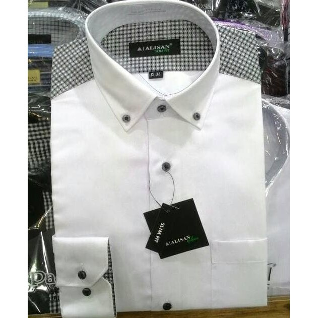 READY KEMEJA PRIA ALISAN PANJANG SLIMFIT PUTIH DOBBY ULIR VARIASI PUNDAK - PUTIH, S