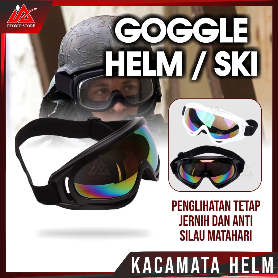 GOGGLE SKI Kacamata Goggles Ski Tactical Helm Motor Pelindung Mata Lensa Wide UV Cross Trail Downhil