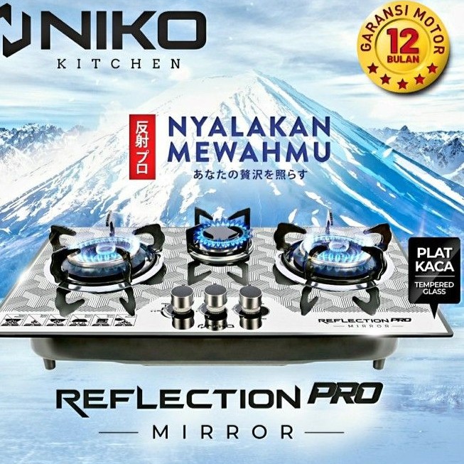 Kompor Tanam NIKO 3 Tungku Tempered Glass Reflection PRO (EXPEDISI)