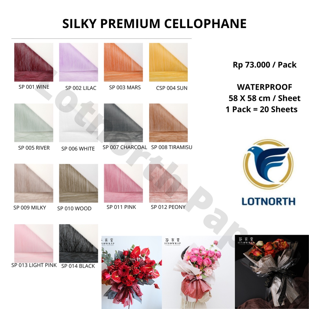 

SILKY PREMIUM CELLOPHANE WARNA LENGKAP BAHAN TALI TEKSTUR LAMINATING