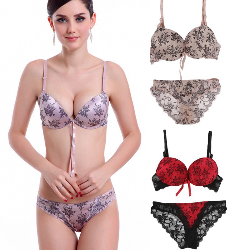 Set bra wanita model silang dan celana dalam brief dengan 