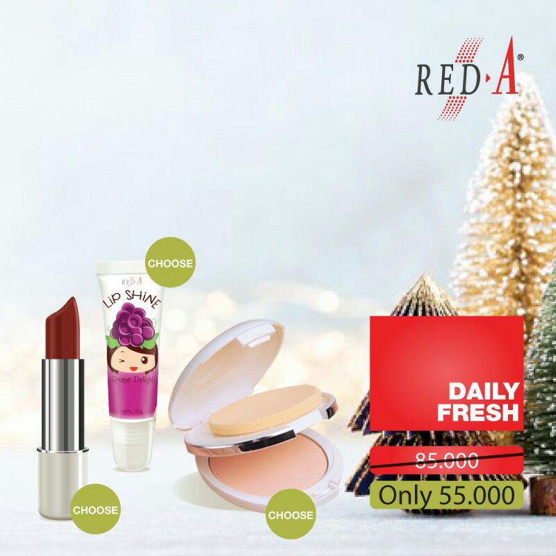 Paket Two Way Cake Lipstick Lip Shine Red A