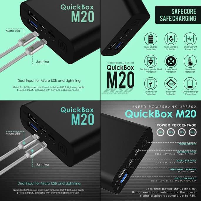 POWERBANK UNEED QUICKBOX M20 20000MAH POWER BANK UPB302 20000 MAH - HITAM TOP IN