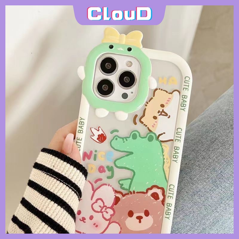 Soft Case Bumper Lensa Motif Dinosaurus Beruang 3D Untuk IPhone 11 13 12 Pro MAX XR 6 6S 7 8 Plus X XS MAX SE 2020