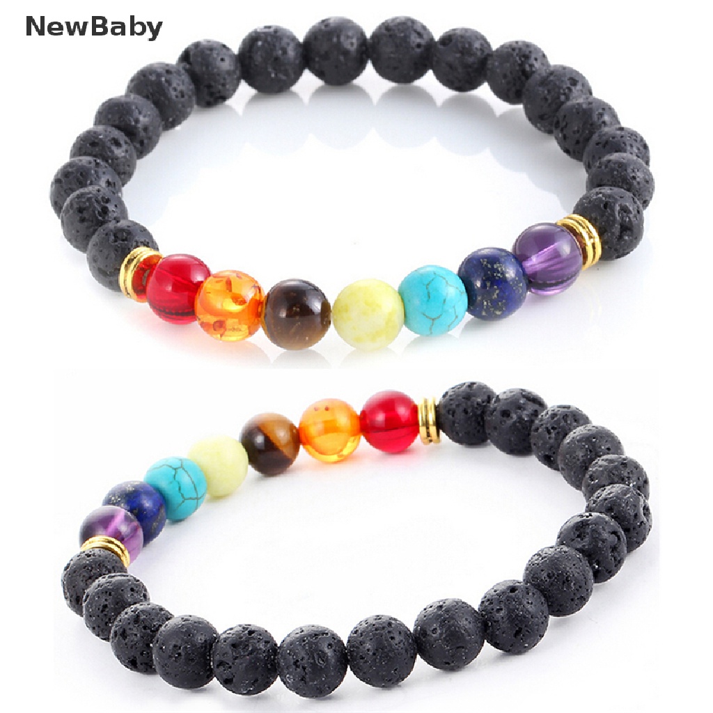 NewBaby 1x Hot Women 7 Gemstone Chakra Lava Rock Stone Prayer Reiki Bead Bracelet Bangle ID