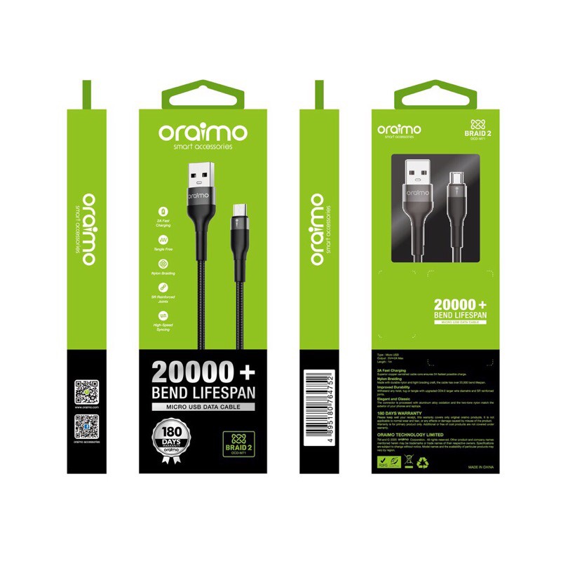 Oraimo OCD-M71 Kabel Data Micro USB Fast Charging Android Cable Data Charger 1 meter - Garansi 1 Tahun