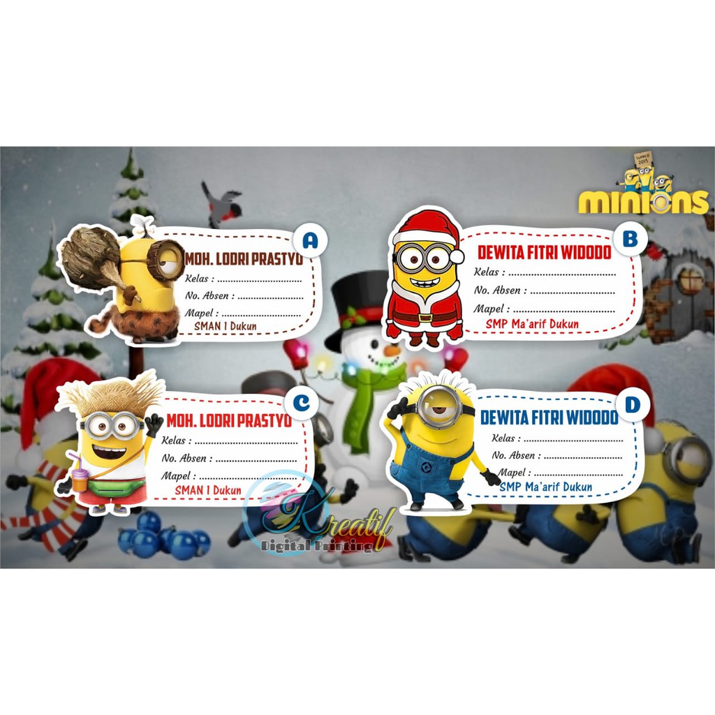 

Stiker nama sampul buku Tulis Tema Minion Lucu