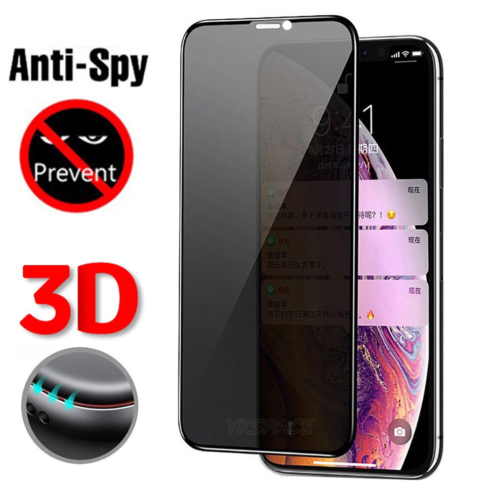 Tempered Glass Pelindung Layar Full Cover Anti Spy untuk iPhone x / XR / 6 / 6S / 7 / 8 Plus