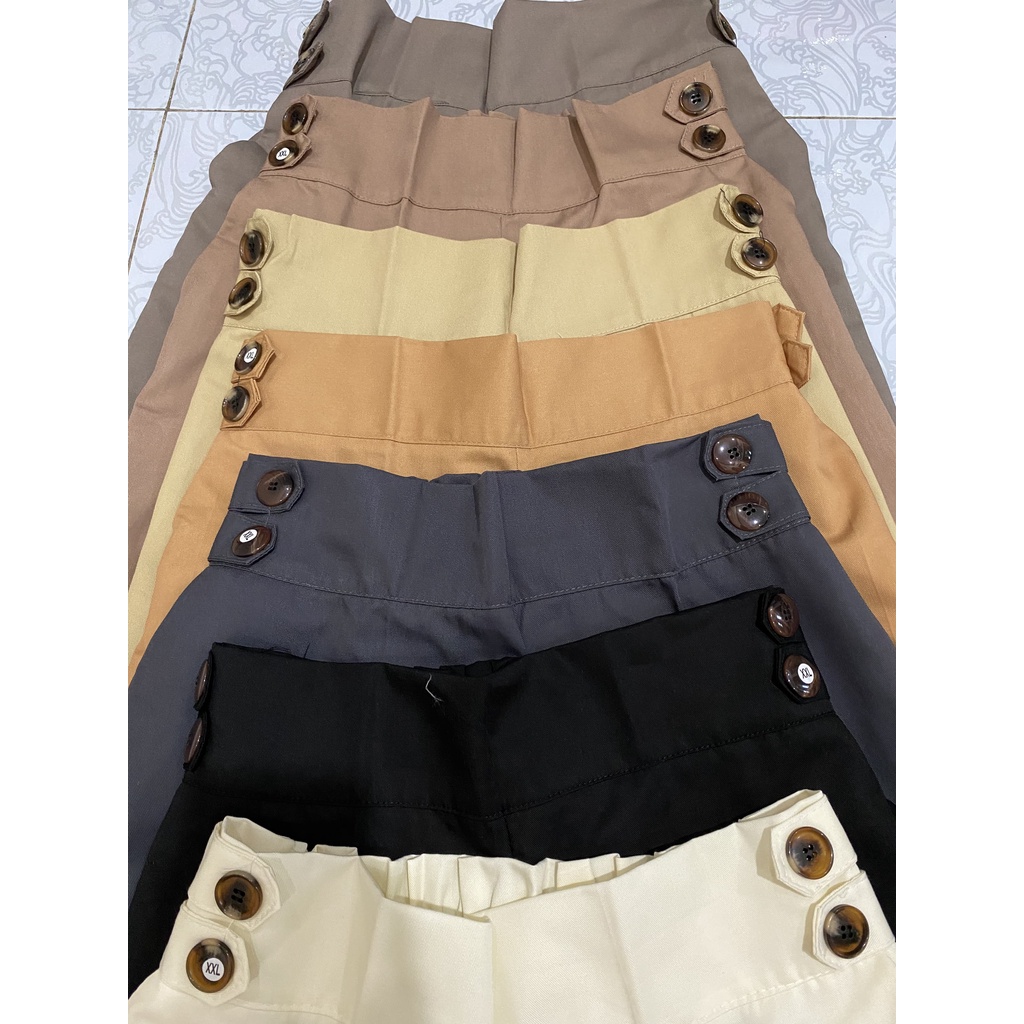 Celana Kulot Linen Highwaist Premium Side Double Button
