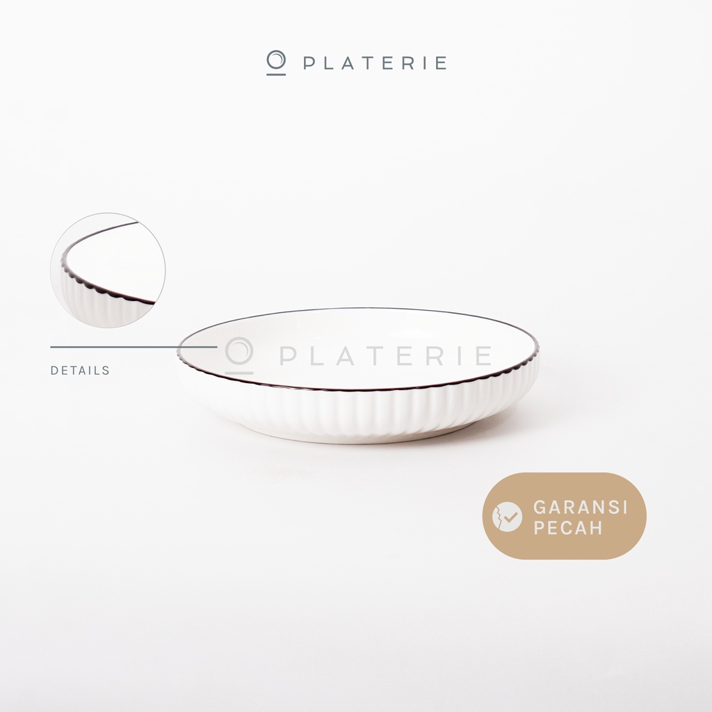 Platerie Piring Porcelain Embossed Plate 7/8 Inch Textured White-2