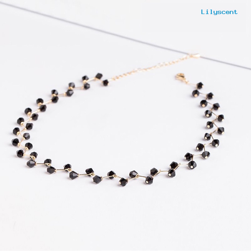 Kalung Choker Rantai Pendek Aksen Manik-Manik Gelombang Warna Hitam Untuk Wanita