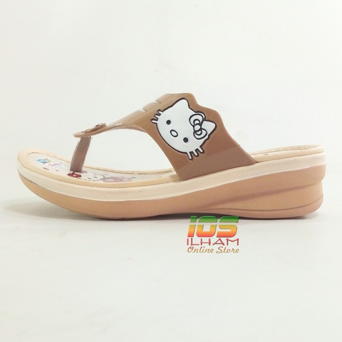 Sandal Jepit Anak Wedges NINNDY Hello Kitty Hak 4,5cm Size 26-35 Cream