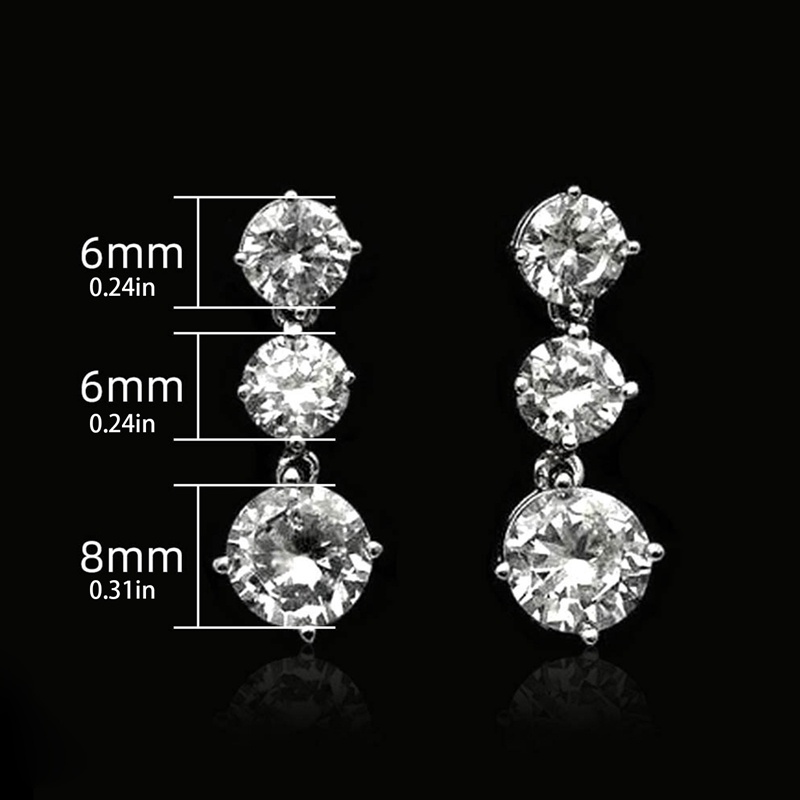 Anting Tusuk Gantung Wanita Desain 3 Bulat Hias Cubic Zirconia Gaya Simple Untuk Pertunanganpernikahan