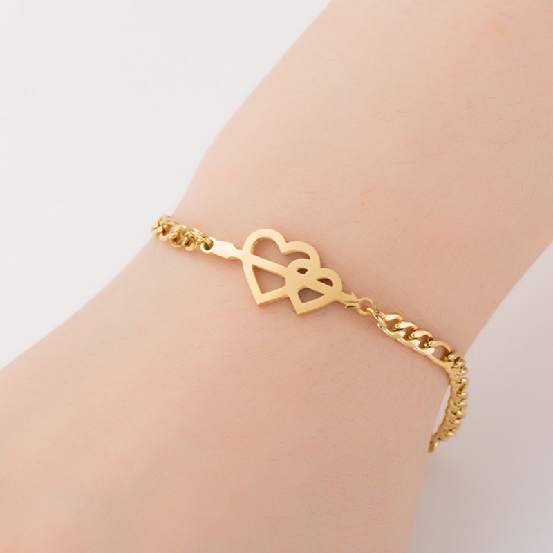 Gelang Tangan Wanita Stainless Steel 100% Lapis Emas 18K Desain Bulan Bintang Hati Butterfly Snowflake Adjustable