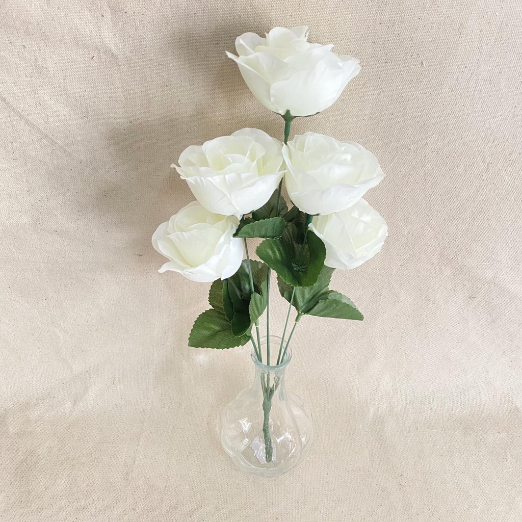 Bunga Mawar Rose Mangkok X5 (satuan)  Bunga Artificial / Bunga Plastik / Bunga Dekorasi / Pernikahan-putih gading