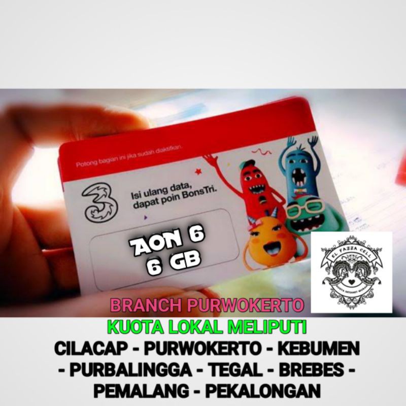 VOUCHER TRI AON 6GB + 6GB LOKAL BRANCH PURWOKERTO
