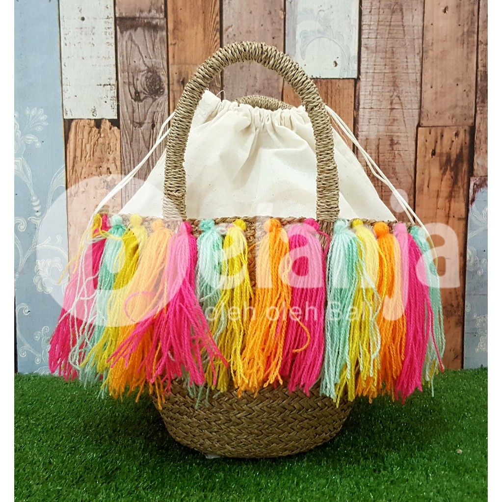 Tas Kepang Tali Rumbai / tas piknik tas anyaman prawedding tas taman