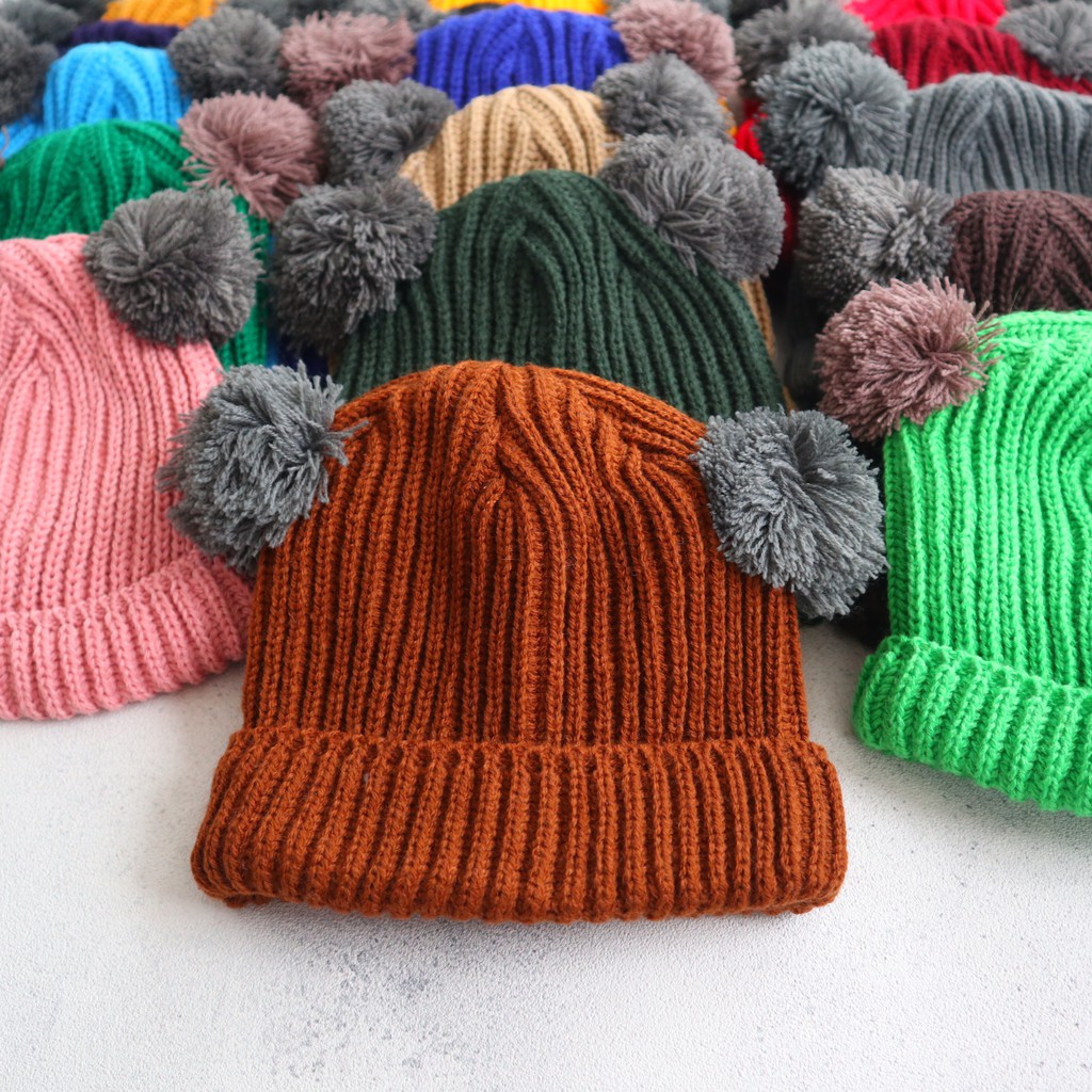 Kupluk Anak Bayi Bulu Pom-Pom topi Usia 6 bulan - 2 Tahun dengan warna warna yang keren