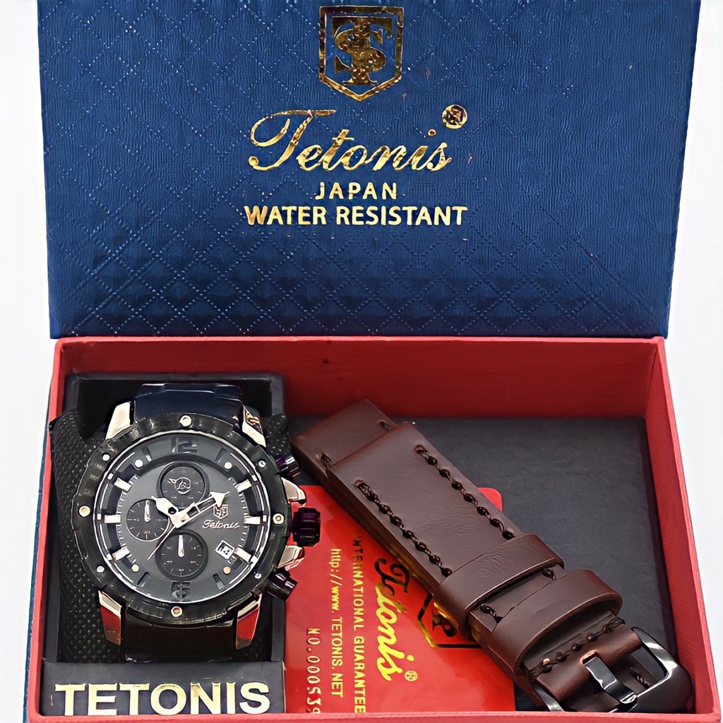 BEST SELLER JAM TANGAN PRIA TETONIS G275 TALI RANTAI CHRONOGRAPH TANGGAL AKTIF DM 4.5CM FREE BOX BATERAI CADANGAN || JAM TANGAN FASHION PRIA JAM TANGAN COWOK MURAH TETONIS