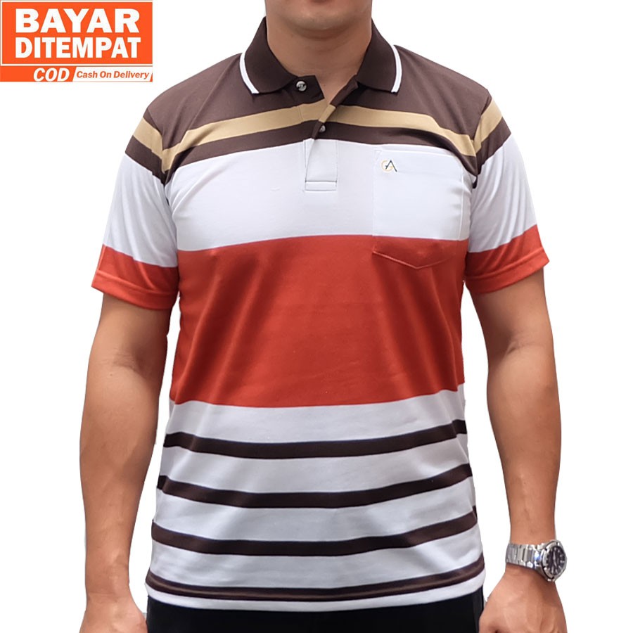  Lokal  Size  M XXL KAOS  KERAH SALUR STRIPE POLO SHIRT 