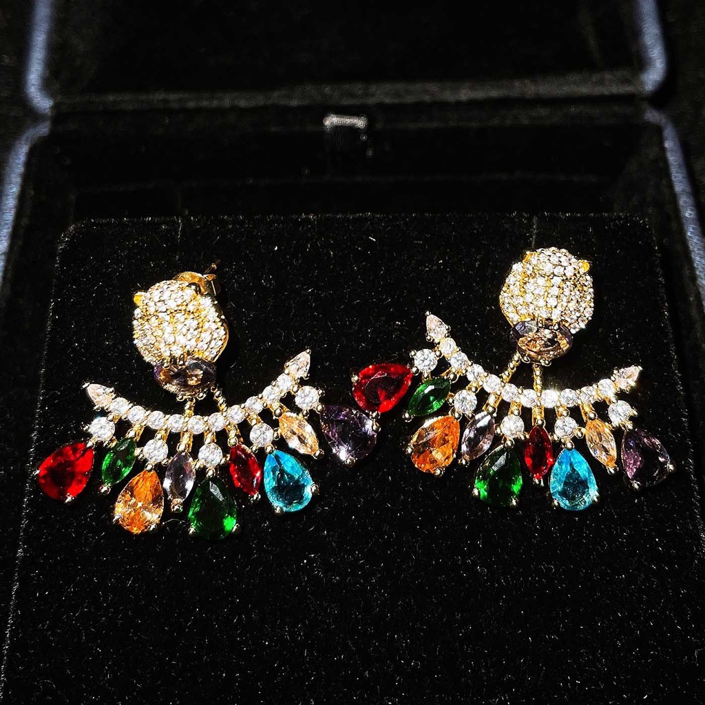 Goldkingdom Fashion Perhiasan 24 K Bangkok Aksesoris Ready Stock Tiger-head Earring Wanita Jarum Perak Cahaya Mewah Dapat Dibuka Dua Memakai Kepribadian Anting Merah Muda