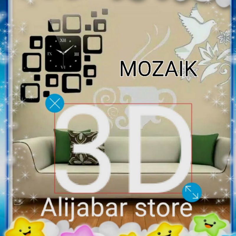 Jam Dinding 3D Unik Kotak Mozaik jam 3D