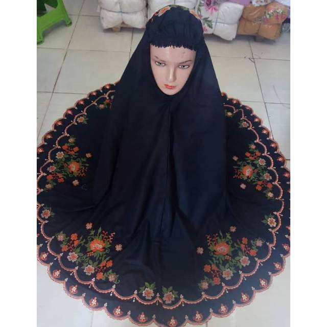 Mukena Bordir Strimin Premium Hitam Asli Bukittinggi