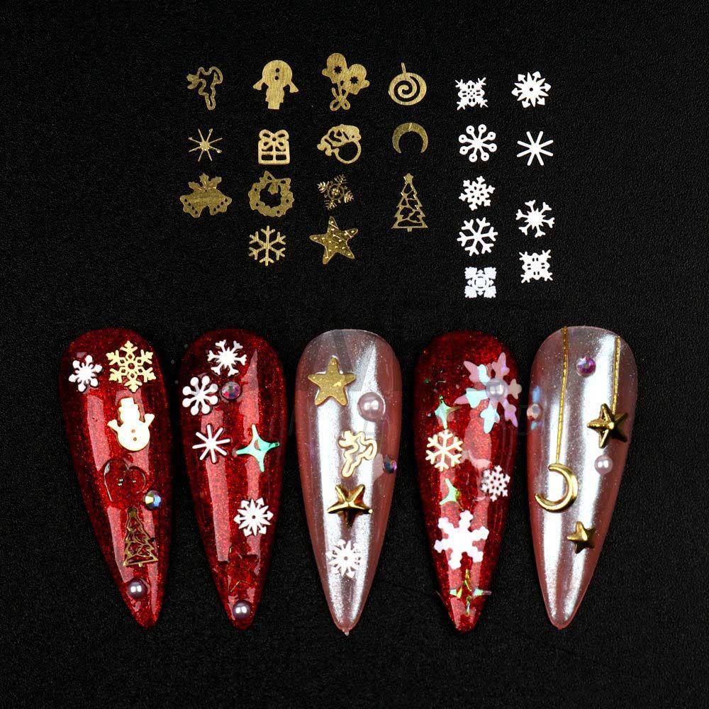 Mxbeauty 6 Grid / Kotak Aksesoris Kuku Motif Snowflake / Snowman / Pohon Natal Untuk Manicure Wanita