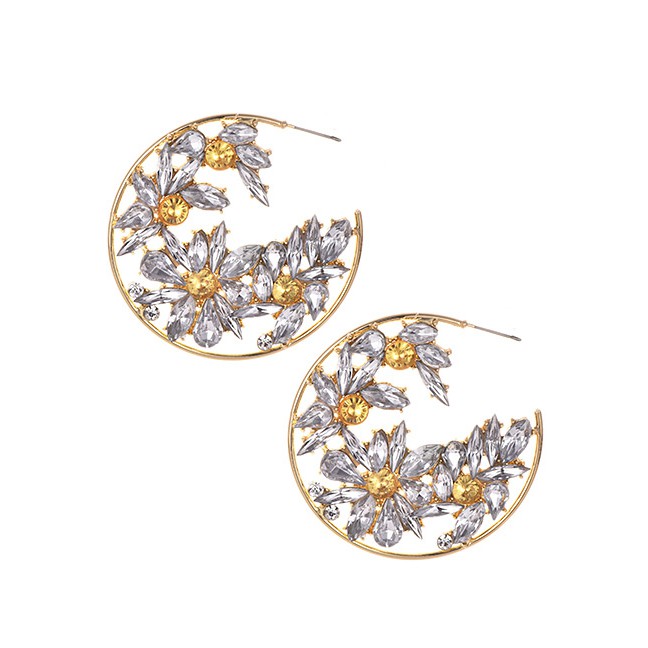 LRC Anting Tusuk Fashion Alloy Diamond Round Earrings F49218