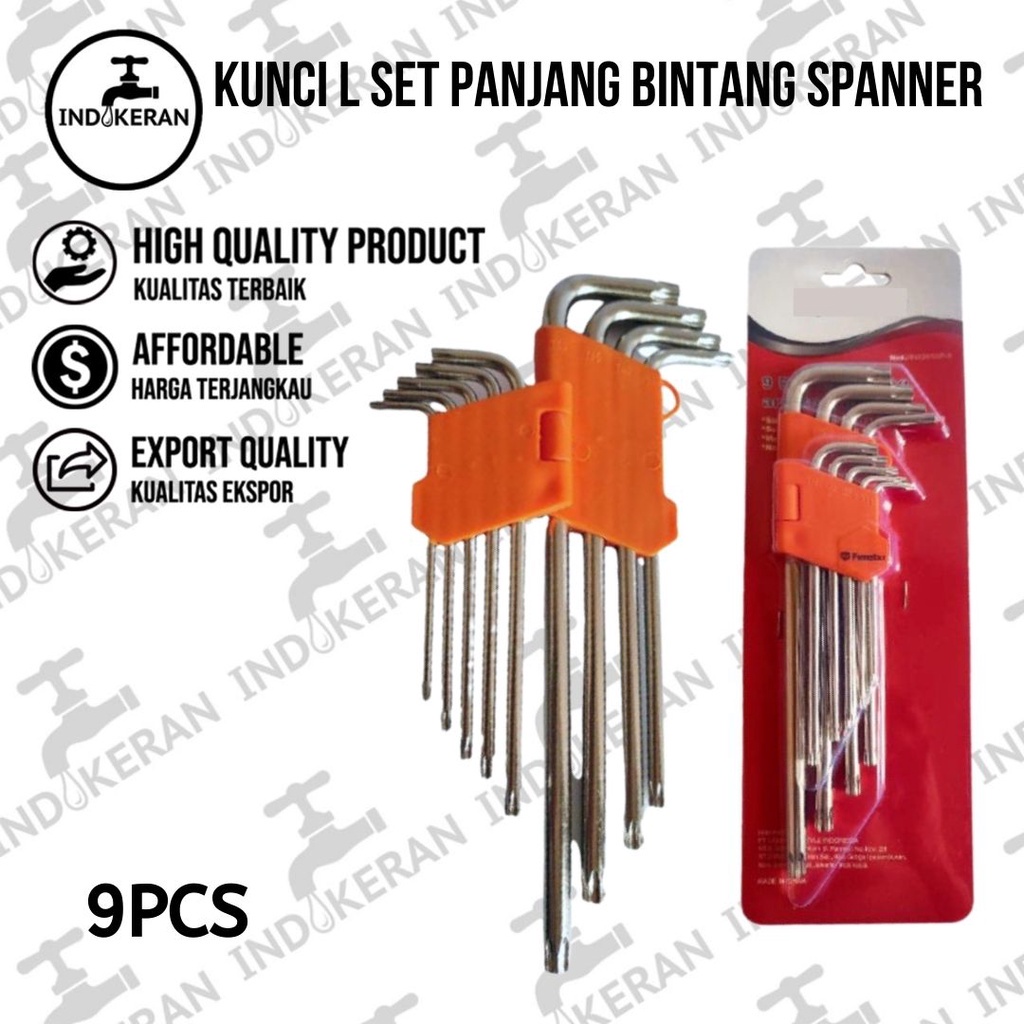 INDOKERAN - Kunci L Set PANJANG Bintang Spanner - 9 Pcs