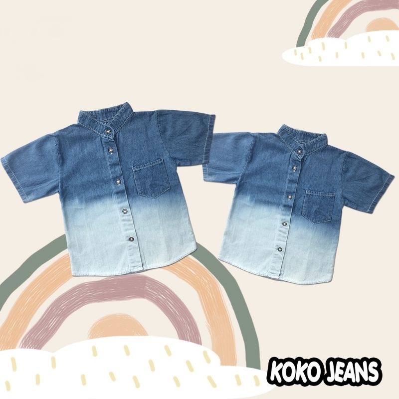 Baju Jeans Anak Laki - Laki 6 bulan - 6 tahun / Kemeja Koko Anak Jeans Gradasi KEMKO Deep Dyeing