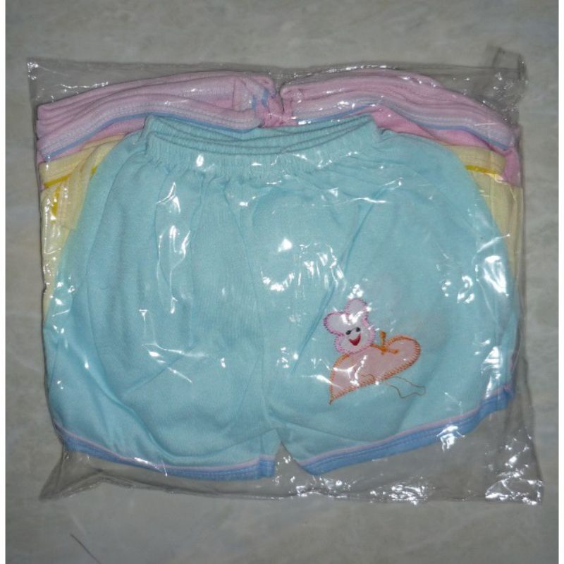 6 PCS Celana Pendek Bayi Warna Bordir  New Born