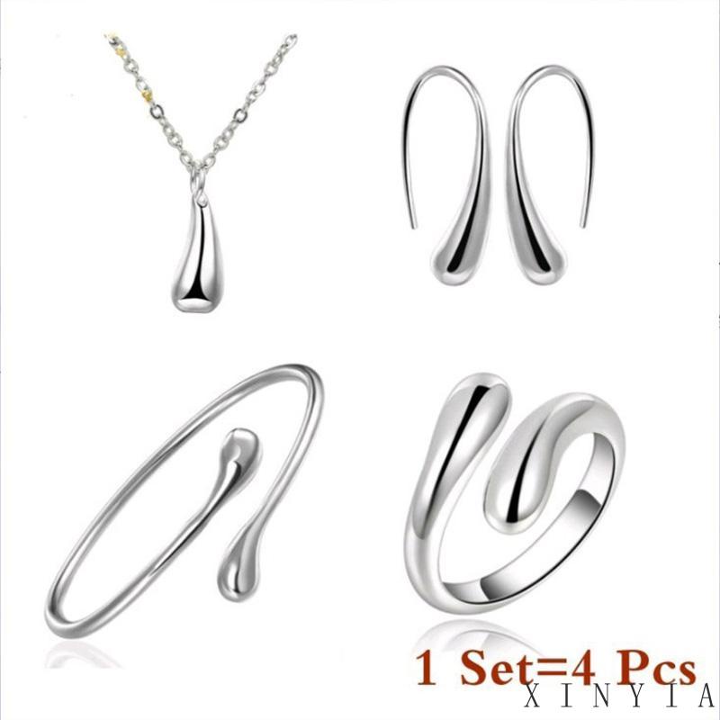 4 Pcs Perhiasan Kalung Anting Kait Cincin Gelang Water Drop Electroplating