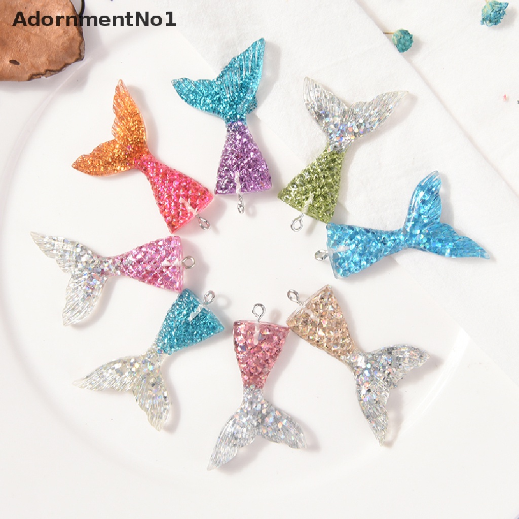 (AdornmentNo1) 10pcs / Set Liontin Bentuk Ekor Mermaid Aksen Glitter Untuk Aksesoris Gelang / Kalung