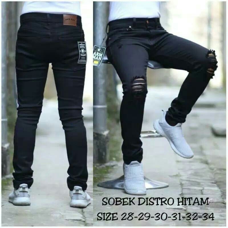 CELANA SOBEK JEANS PRIA PANJANG STRECHT / CELANA JEANS PRIA SKINY SOBEK PAHA DENGKUL ORIGINAL