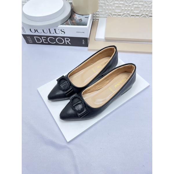 sepatu flat shoes wanita terbaru kekinian LOUISDEAR bahan dove tapak 2 cm B77