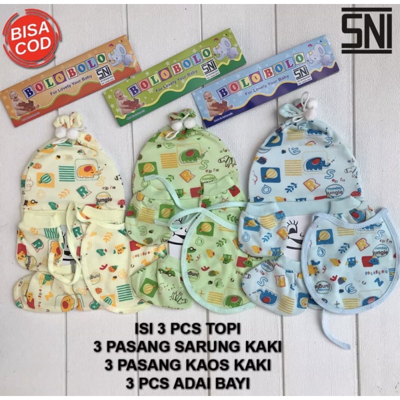 PROMO 7.7 3 Set Kupluk Sartaki Adai Bayi Kupluk Bayi Sarung Tangan Bayi Slaber Bayi Adai Bayi DNW BABY