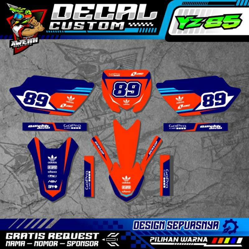 DECAL YZ 85 NEW BEBEK STANDAR BIRU OREN STABILO