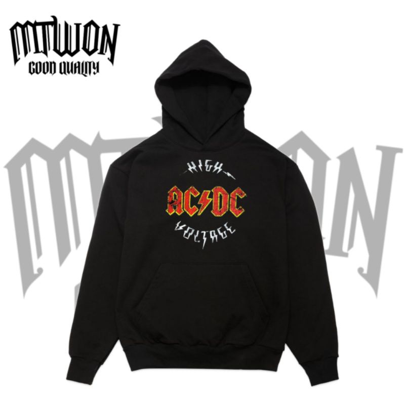 Jaket Hoodie band ACDC metal rock punk jacket non Zipper hitam pria wanita dewasa tee katun baby ter