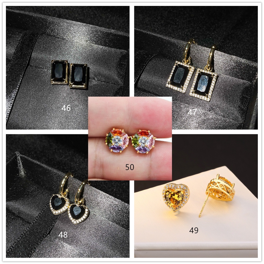 Anting Berlian Zirkon Topaz Putih Pelangi Geometris Bahan Stainless Steel Untuk Aksesoris Wanita