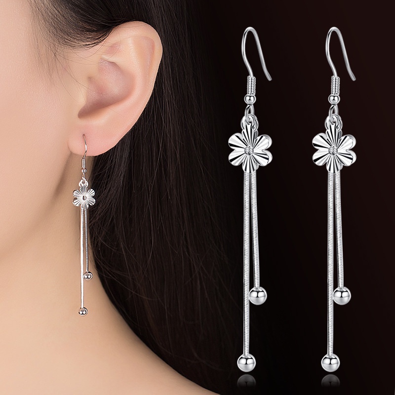 Anting Perak 925 Wanita Kelopak Manik-manik Perhiasan Fashion