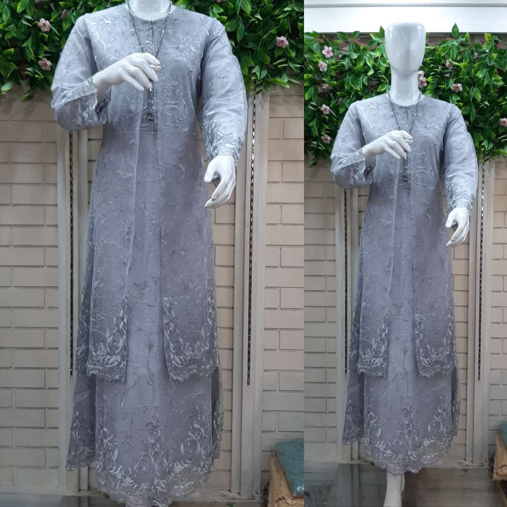 promo long gamis full tulle mutiara bordir / gamis pesta