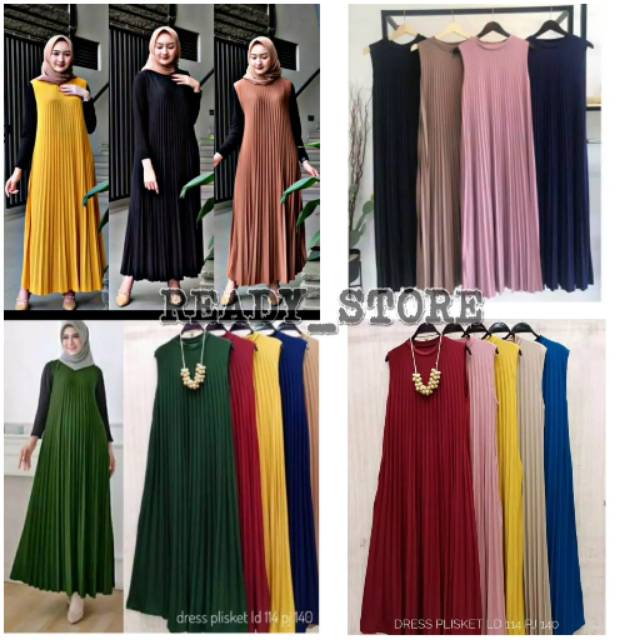 COD LONGDRESS PLISKET  TANPA LENGAN BAJU  PLISKET  