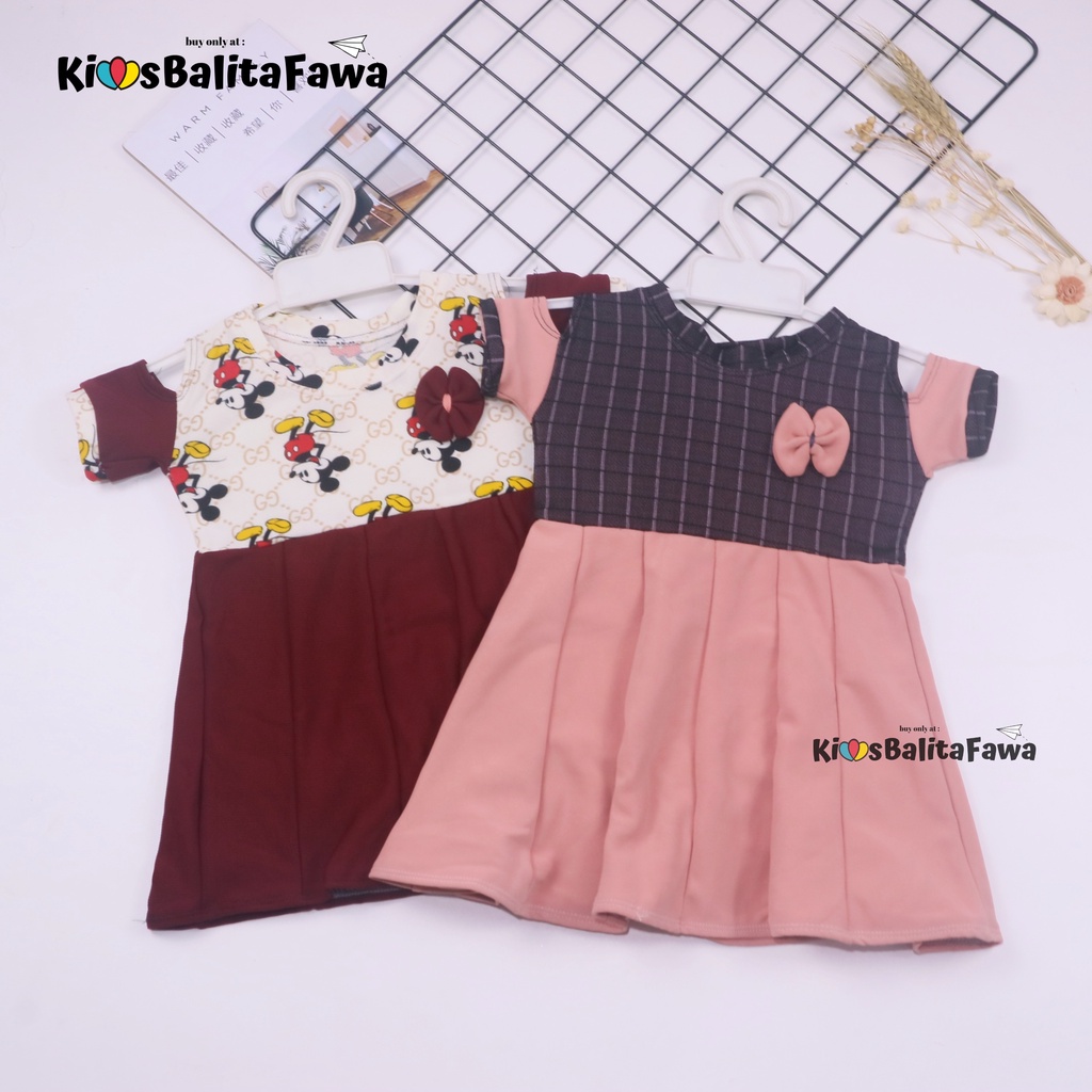 Dress Naura uk 1-2 Tahun / Balita Anak Perempuan Murah Dres Lengan Pesta Kaos Baju Motif Gaun Lucu