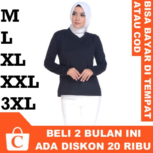 CORATCORETUDIO Kaos Wanita T-Shirt Cewek Perempuan Jumbo Big Size Panjang Polos Leher V Neck HITAM